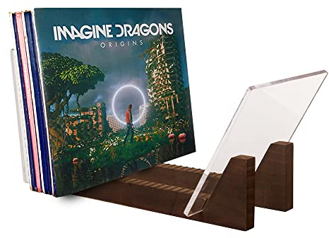 KAIU Schallplatten Aufbewahrung | Kiefernholz mit robustem transparentem Acrylhalter | Premium Design Geeignet für 12 LPs oder 7 | LP Aufbewahrungskoffer von 50 Records (Walnuss)