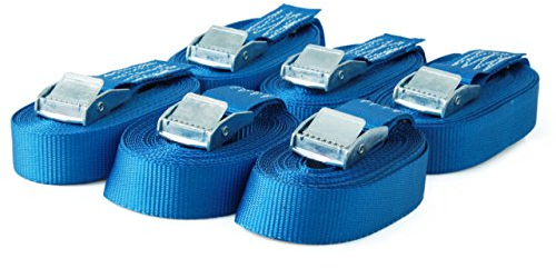 Lot de 6 Sangles d'arrimage avec Boucle, Ceinture à Blocage par Serrage, Sangles de Fixation Charge Max. 250 kg, Selon DIN en 12195-2, Longueur 4m Largeur 25mm, en Une pièce, Bleue
