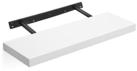 VASAGLE Mensola da Muro, Mensola da Parete, 20 x 60 x 3,8 cm, per Portafoto Decorazioni, Soggiorno Studio Cucina, Bianco Classico LWS26WT