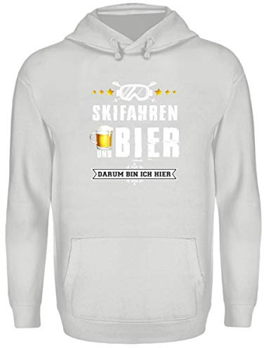 Skifahrer T-Shirt Hoodie Ski & Bier für Winterurlaub - Unisex Kapuzenpullover Hoodie -M-Sport Grau