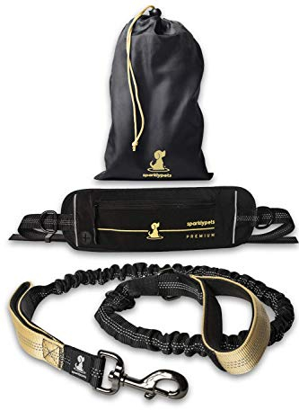 Joggingleine für Hunde zum Laufen, Joggen, Wandern | 2 in 1 Joggingleine und Normale Hundeleine für Große und Mittelgroße Hunde mit Doppelgriff | Bauchgurt Hundeleine