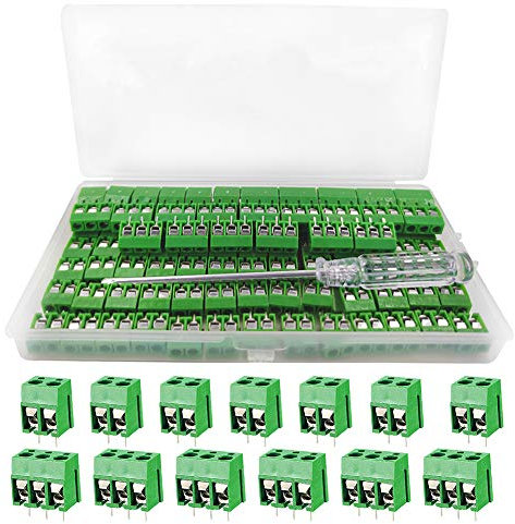YIXISI 100 Pièces PCB Vis Connecteur, Bornier à Souder Vert 5mm, Bornier à Vis de PCB Circuit Imprimé 2 Broches (Pin) et 3 Broches (Pin) pour Arduino (Vert)