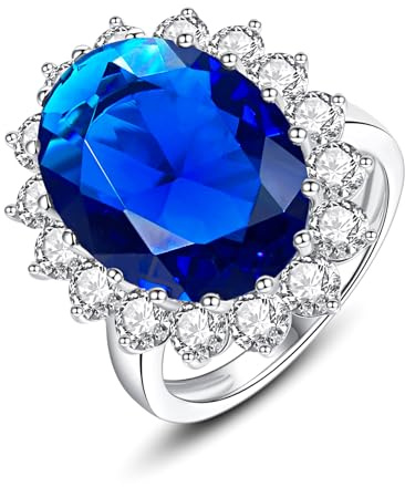 VIKI LYNN Königliche Damenring Prinzessin Diana William Kate Verlobungsring mit und 10.2CT Synthetisch Saphir Stein RingGröße 54