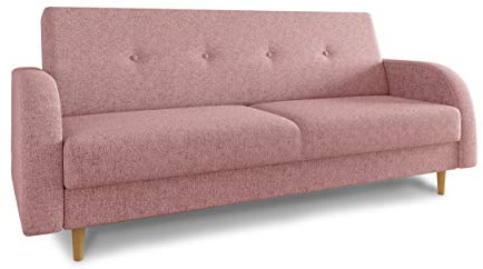Sofnet - Schlafsofa Kelso mit Bettkasten und Holzfüßen (Pink, Twist 16) | Sofa mit Schlaffunktion, Bettsofa, Schlafcouch, Holzfüße, Strukturstoff, große Schlaffläche, modernes Design