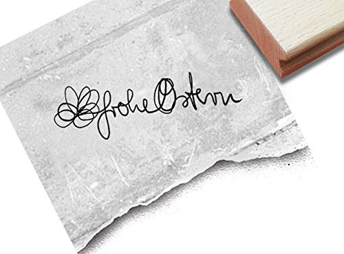 Stempel Osterstempel Frohe Ostern mit Blume - Textstempel Handschrift Osterfest Karten Geschenkanhänger Osterdeko Tischdeko Scrapbook - zAcheR-fineT