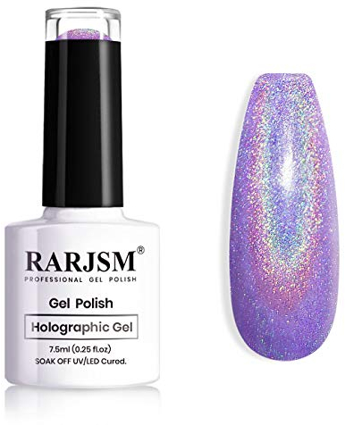RARJSM Holographic Nail Polish Violet Purple Gel Polish Shimmers Shiny Nail Spring Summer Hologram Gel Nail Polish U V L E D Lamp Cured for Nail Salon Home Manicure 1 Piece 7.5ml