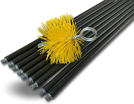Kibros Kit ramonage classique conduits gainés hérisson synthétique Ø 125 mm | Hérisson rond synthétique Ø 125 mm, 9 cannes noires 1,40 m, ramonage conduits gainés cheminée chaudière poêle.