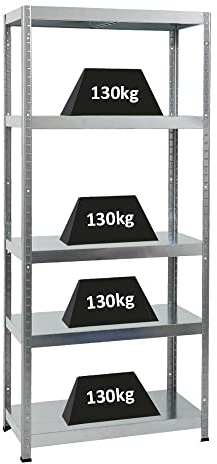 PROREGAL Metallregal Steel Eagle 180x80x40cm Fachlast 130kg Verzinkt Schwerlastregal, Küchenregal, Kellerregal, Steckregal, Garagenregal, Lagerregal