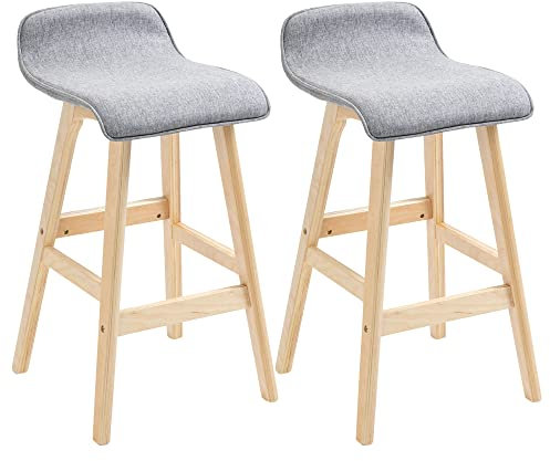 HOMCOM Barstolar i skandinavisk stil - set med 2 barstolar med fotpinnar - granträ polyester med linneutseende grå