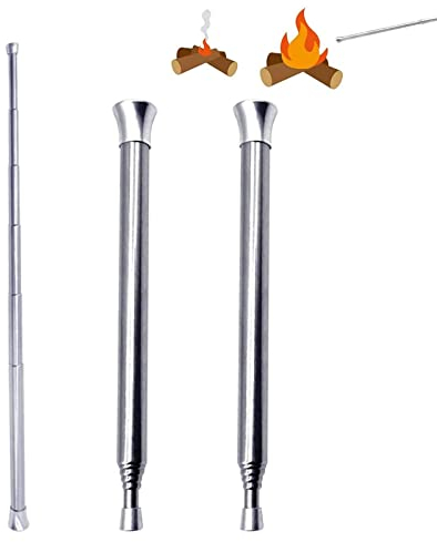 Blow Fire Tube,Stainless Steel Fire Blower,2Pieces Pipe Pocket Bellows,Pocket Bellow Telescopic,Fire Blower Pipes,Fire Blow Tube for Outdoor Survival Camping Barbecue Picnic,Starting Fire Tool