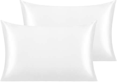 NTBAY Silk Satin Pillowcases - Satin Pillowcase for Hair and Skin, Pillow Cases 2 Pack with Envelope Closure, 50x75 cm, White
