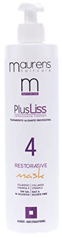 Maurens, Mascarilla Restauradora Capilar, Post Alisado del Cabello, con Colágeno y Vitamina E, hidrata en profundidad el cabello tras el tratamiento de alisado. 500 ml