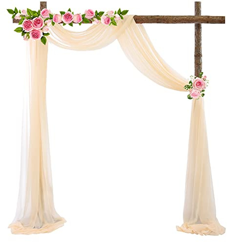 Uposao Tüll Fotovorhang Hintergrund Vorhäng, 70x550 cm Hochzeitsbogen Gardinen Freihanddeko Dekoration Tüllstoff Hochzeit Bogenvorhäng Querbehang Deko für Fotografie Party Geburtstag,Gold
