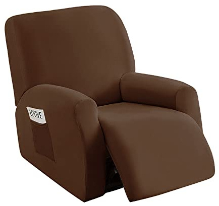 Highdi Stretchhusse für Relaxsessel Sesselbezug 4-teiliges Set, Super Weicher Samt Komplett Sesselschoner Ruhesessel Bezug für Fernsehsessel, Liege Sessel, Recliner Sessel (Kaffee)