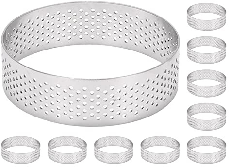 Micvtve 10 PièCes SéRies Anneaux à Circulaires avec Trous en Acier Inoxydable Aux Fruits Quiches Gâteau Mousse Moule Cuisine Moule de Cuisson 7 Cm