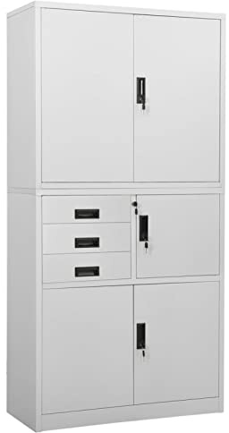 Norheim Armario Archivador de Acero Metálico para Oficina con 4 Puertas y Estantes Ajustables - Muebles de Oficina 90x40x180 cm Gris Claro