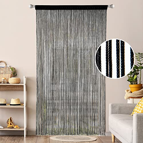 MIULEE Fadenvorhang Insektenschutz Türvorhang für Balkone Raumteiler Fadengardinen Schwarz 90 x 200 cm