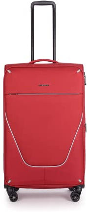 Stratic Strong Koffer Weichschale Reisekoffer Trolley Rollkoffer Handgepäck, TSA Kofferschloss, 4 Rollen, Erweiterbar, Größe L, Rot