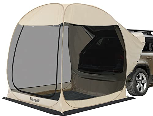 EighteenTek SUV Car Camping Tent - Pop Up Versatile Shelter Tent, Includes Sunshade sail, Storage Bag and Camping Accessories - 7’x7’x7.2’H - Not Waterproof