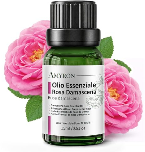 Olio Essenziale Rosa Damascena AMYRON al 10% | Diluito Con olio di jojoba 15ml Naturale Al 100% Ideale Per Aromaterapia E Diffusore Oli Essenziali | Massaggi aromatici | Uso Topico.
