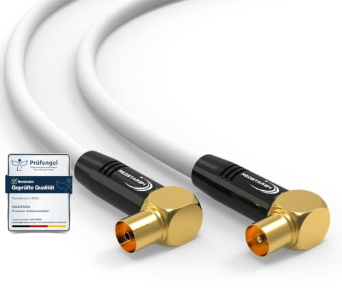 RedStar24 Antennenkabel 5m Weiß – 90° Gewinkelt Koaxial | Stecker zu Buchse – Premium HDTV Koaxialkabel für Kabelfernsehen | TV Kabel: Kompatibel mit TV, Radio, DVB-T/T2, DVB-C, DAB