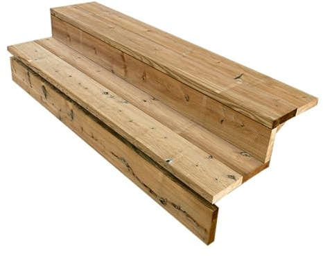 Berlin - Terrassentreppe Holz - H37cm 2 Stufen, Breite 140cm, MIT Setzstufen- Vinuovo - Set für Ihre Außentreppe aus Holz