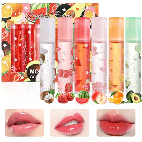 6PCS Fruity Gloss à Lèvres Set, Huile À Lèvres Transparente Incolore, Longue Tenue Hydratant Lip Plumper Gloss, Rouge à lèvres Liquide Brillant, Baume À Lèvres Pour Lèvres Sèches et Gercées