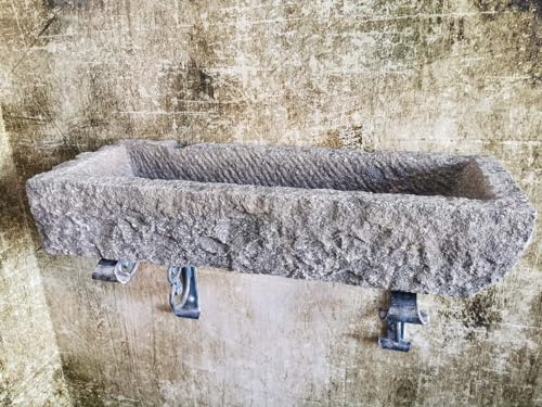 Ti Arrediamo Rustikales Waschbecken aus Granit, Maße: 88 x 32 x 17 cm, Freistehend, Roh, Grau