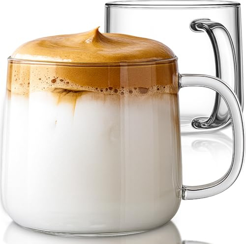 Aquach 20 oz Large Glass Coffee Mugs with Handle Set of 2 - Clear Glass Cups for Latte, Cappuccino, and Tea