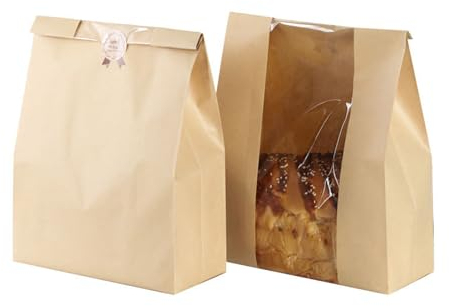 curfair Brotverpackungsbeutel, beschichtetes Futter, Brotbeutel, 50 Stück, Toastbeutel, Lebensmittelqualität, Kraftpapier, Brotbeutel mit transparentem Fenster, langlebige Aufbewahrungslösung für