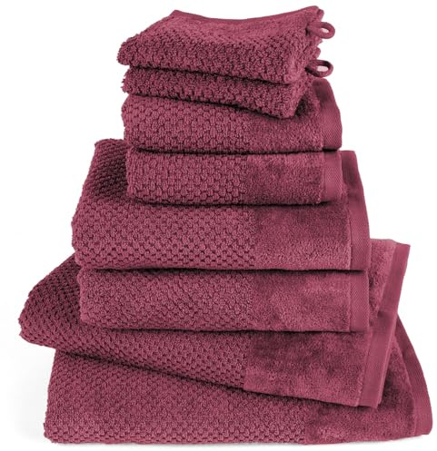 Pure Label Handtuch Set 8tlg 2xDusch 2xHand 2xGäste 2xWasch Beere | 100% Baumwolle, weich & saugstark - Waschbar bis 60∘C, trocknergeeignet