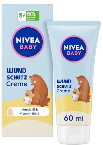 NIVEA Baby Wundschutzcreme, Babycreme lindert Rötungen im Windelbereich, hypoallergene Baby Feuchtigkeitscreme mit natürlichem Mandelöl, Panthenol, Zinkoxid + Vitamin E für zarte Babyhaut (60 ml)