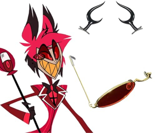 Tongyundacheng Hazbin Hotel Cosplay Requisiten Alastor Brille & Teufelshörner Haarnadel für Kostüme Zubehör Anime Hazbin Hotel Merch Halloween Maskerade Party Requisiten