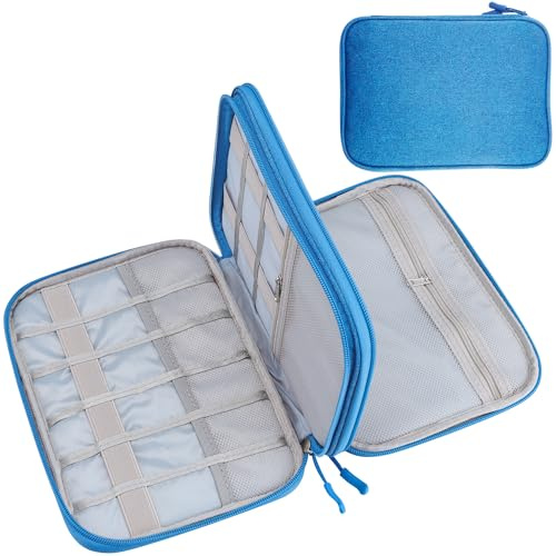 Teskyer Travel Cable Organiser Bag, Travel Essential, Sky Blue | Waterproof, Travel Electronics Organizer, Travel Accessories, Holiday Essentials for Men Women, 24 x 17 x 4.9 cm