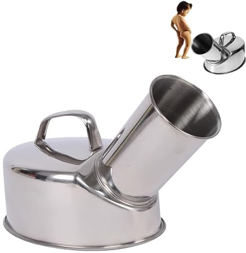 HAILM Urinflasche Für Männer Edelstahl, Pinkelflasche Für Männer, Harnflasche Für Männer Großem Fassungsvermögen 1300 Ml, Urinsammler Für Ältere Kinder Für Reisen, Notfall, Silber