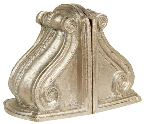 Biscottini Buchstützen für Regale Silber L 23,5 x T 12,5 x H 18,5 cm - Buchstützen für Regale - Buchstützen aus Holz - Buchstütze für Bücherregal mit Gold-Finish