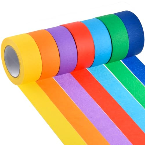 DODUOS 7 Rotoli Nastro Adesivo Colorato, Colorato Decorativo 13m×25mm, Carta Colorato Nastri Washi Scrivibili per Lab/Artigianato/Etichette/Drafting