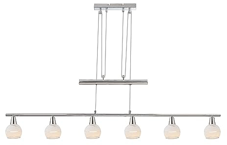 GLOBO LED Hängelampe Zugpendelleuchte Wohnzimmerlampe Esszimmerleuchte Höhenverstellbar Küchenlampe, Metall Glas nickel, 6 Flammig, 5W 324Lm 3000K warmweiß, H 160 cm