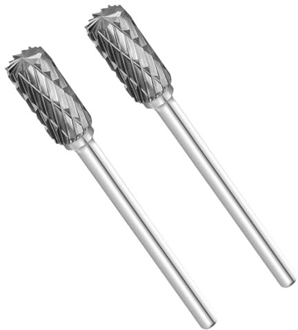 2 PCS Carbide Die Grinder Bits for Dremel Rotary Tool High Speed Double Cut Tungsten Steel Rotary Burr Drill Bit Cylindrical File Carving Tools for Plastic Wood Metal Grinding Engraving Polishing