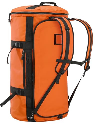 MIER Großer Duffle-Rucksack, Sporttasche mit Schuhfach, strapazierfähig und wasserabweisend, Orange, 60 l | Wasserabweisende, wandelbare Reisetasche, abnehmbare Rucksackgurte, Schuhfach, robuste Plane, 3 Größen