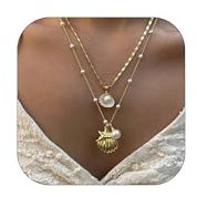 Kabwea Gold Muschelkette Layer Charm für Damen - Choker, Boho Kette, Muschel