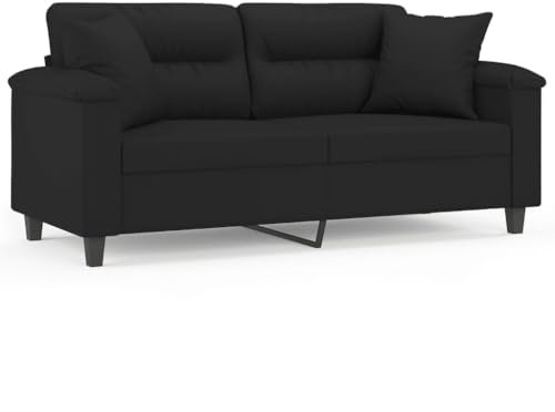 HETFTJN Outdoor Sofa Sofas & Couches Sofas Sofagarnituren - 2-Sitzer-Sofa mit Kissen Schwarz 140 cm Mikrofasergewebe für Schlafzimmer Relaxationsraum Jugendzimmer Sitzzimmer