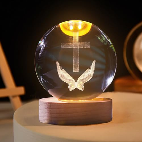 DZAY 3D Kristallkugel Nachtlicht Schlummerleuchten,Nachttischlampe Glaskugel Blume im Glas Ornamente Nachtlichter mit LED Lampensockel USB,Valentinstag Geschenke für frauen Haus Büro Deko (Hand)
