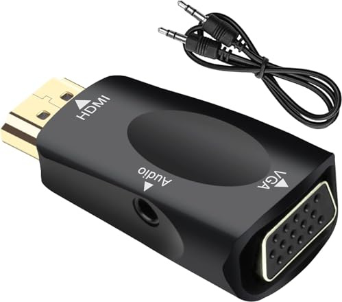 HDMI to VGA adapter 1080P, 3.5mm 1080p Audio Jack Cable, Gold-Plated Hdmi male to Vga female adapter Compatible with Monitor, Laptop, Computer, Projector, DVD Player (VGA Male to HDMI Adapter)