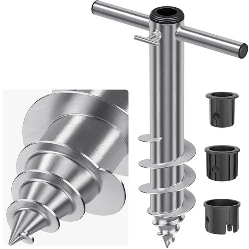 Dolibest Ancoraggio a terra per ombrellone, supporto a vite per ombrellone da terrazza, 42 cm, base rotante per stendibiancheria, ombrellone da spiaggia, ancoraggio per sabbia, per palo da 3-5 cm, con