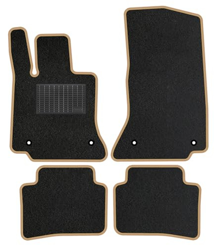 moto-MOLTICO Fußmatten Auto - Velours Autoteppiche | passend für Mercedes E-klass W214 2023 - 4-teiliges Set - Schwarze Automatten mit Beigen Ziernähten