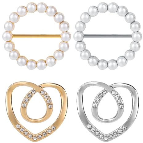 lasuroa 4pcs Anneau Écharpe pour Femme, Clip à Chemise Cravate et Boucles de Serrage la Taille Anneaux et Glissières Ronds en Forme de Cœur pour Foulards Ceintures Accessoires (Or, Argent)