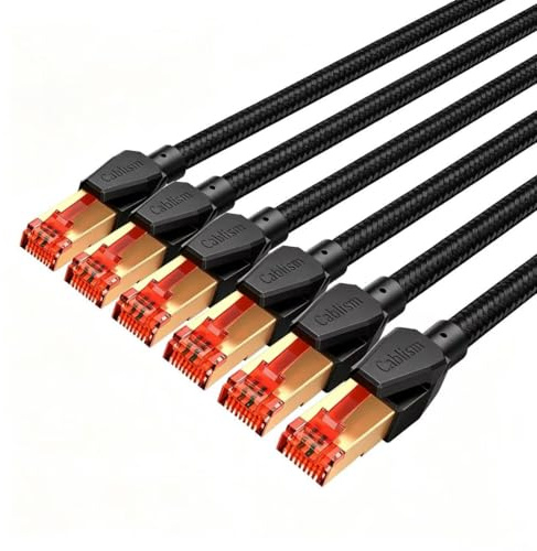 1M-6Pièces Câble Réseau Ethernet Cat 8 RJ45 40Gbps 2000MHz OFC/TU1-S/FTP | Gigabit blindé haute vitesse Noir en nylon rond Câble patch Compatible avec les routeurs modems commutateurs ordinateurs