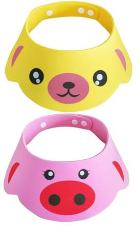 GAJUS 2 paquetes de gorros de baño para bebés, gorros de baño para niños, gorros de ducha para bebés, accesorios de baño suaves y ajustables para proteger los ojos y los oídos de bebés y niños.