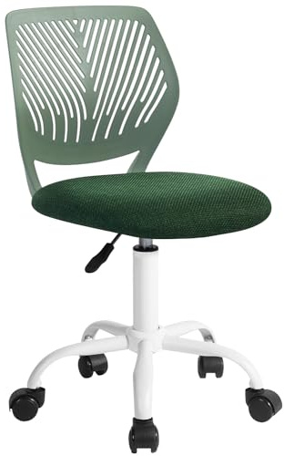 FurnitureR Kids Swivel Desk Chair, Height-Adjustable Armless Study Chair with Fabric Cushion & Ventilated Backrest, Smooth-Rolling Task Chair for Children & Teens, Perfect, Green